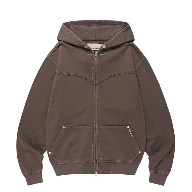 thevinylhouse DYED HOODIE ZIP-UP BROWN