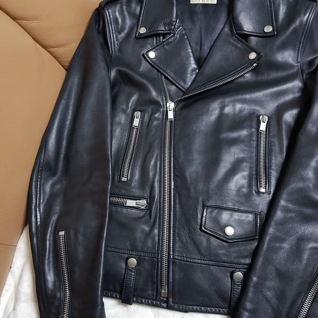 생로랑 램스킨 L01 라이더 자켓 블랙