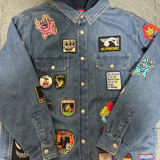 (S)슈프림 패치스 후드 집업 셔츠 데님