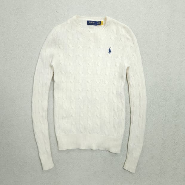 폴로 랄프 로렌 울 캐시미어 케이블 니트 XS 아이보리