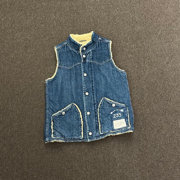 OS)아메리카 빈티지 인디고 데님 셰르파 베스트