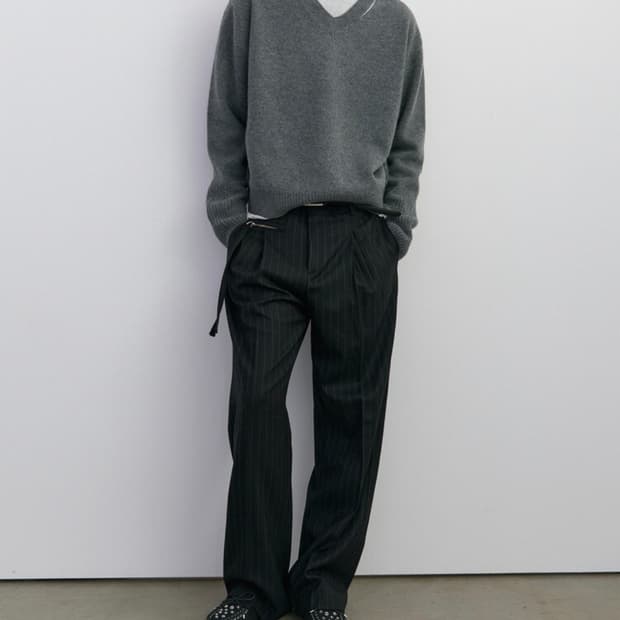 M)윈더 슬릿 메리노 울 브이넥 멜란지그레이