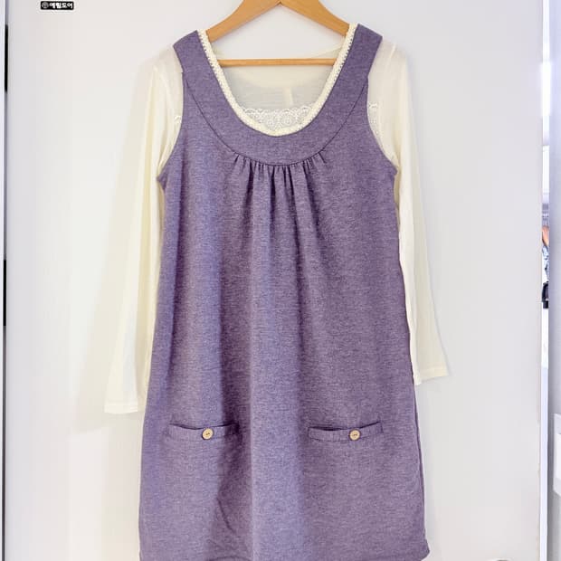 일본빈티지 모리 연보라 레이어드 원피스