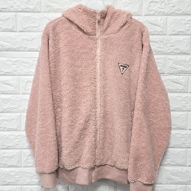 택포// 게스 핑크 뽀글이 후드 후리스 S-M