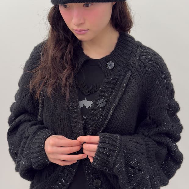 Glittered knit strap cardigan 