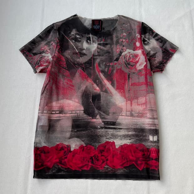 Jean Paul Gaultier 로즈 포트레이트 메쉬 탑