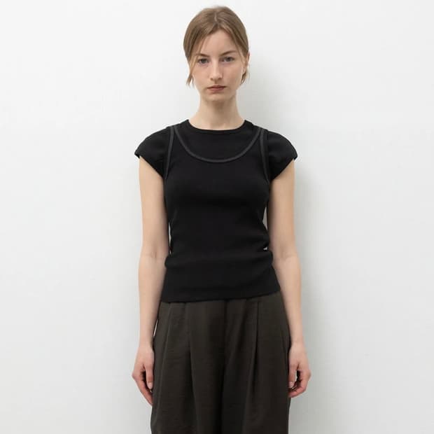레이스 Cap Sleeve T-Shirt_Black