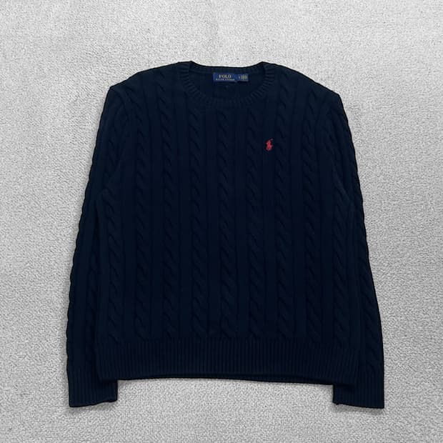 폴로 랄프로렌 포니 로고 케이블 라운드 니트 네이비