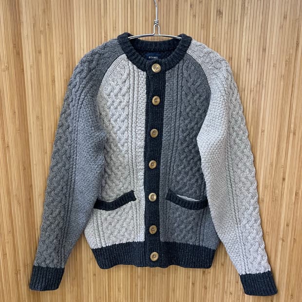 BEAMS 빔즈 M사이즈 아란 니트 가디건 그레이