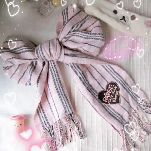 rosefanfan 갸루 베이비핑크 스트라이프 머플러