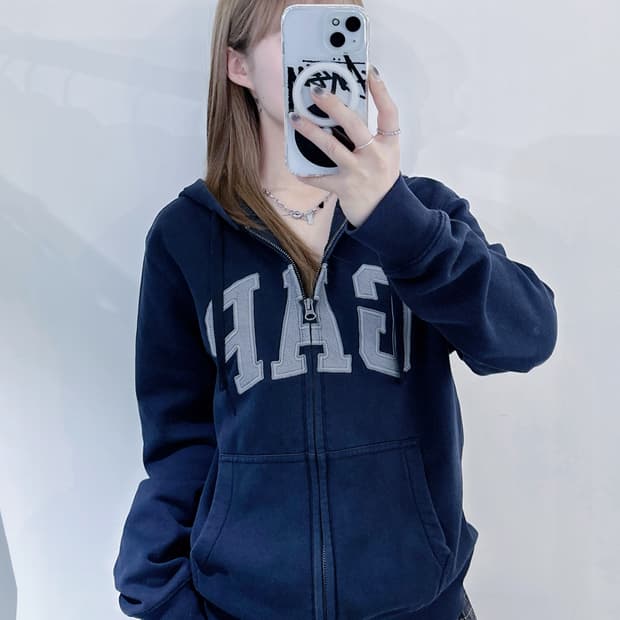 갭 네이비 빅로고 후드집업