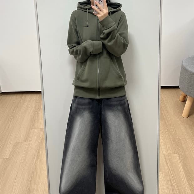 나이키 자수로고 카키 후드집업