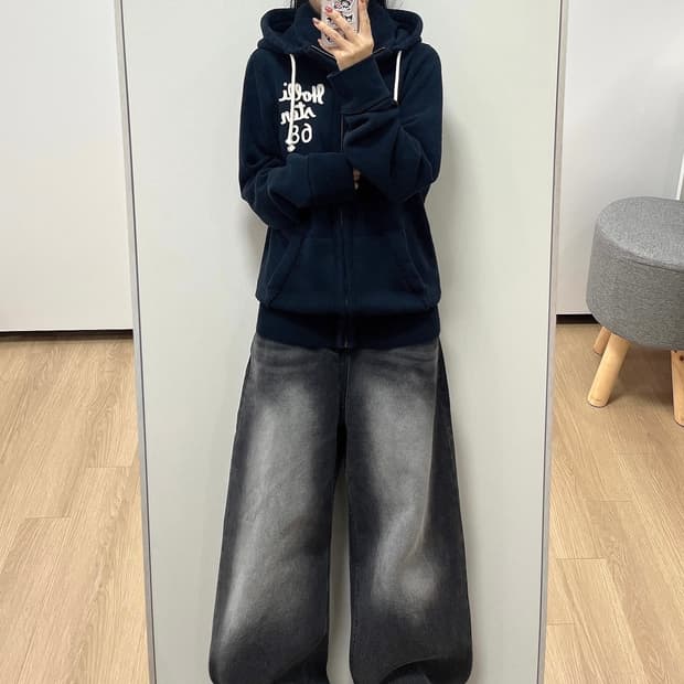 홀리스터 자수로고 네이비 후드집업