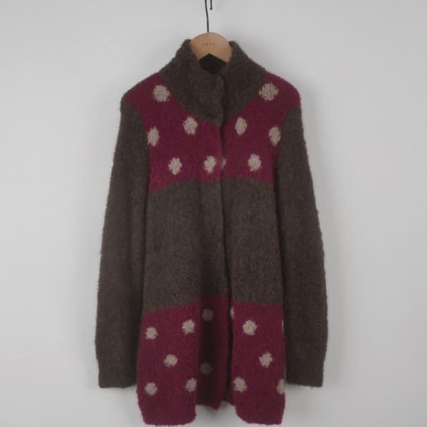 Belta attrice 알파카 도트 롱 브라운 가디건