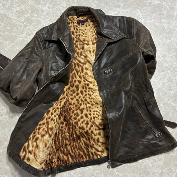 Leopard brown SheepSkin Leather jacket
