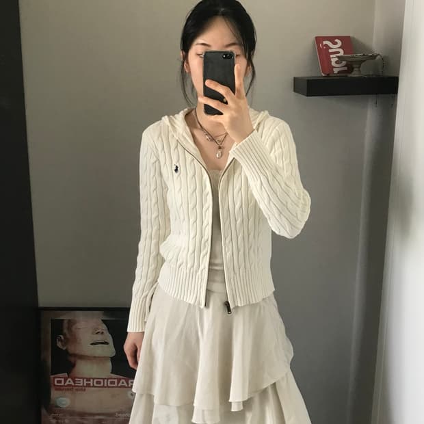 폴로 랄프로렌 포니로고 케이블 니트 후드집업