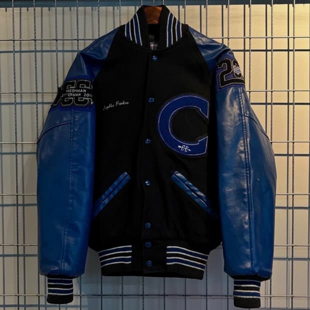 아메리칸 빈티지 울 양가죽 누빔 바시티 자켓