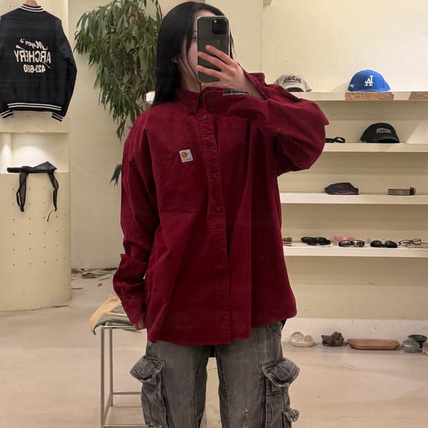 칼하트 레드 코듀로이 버튼다운 셔츠 U437