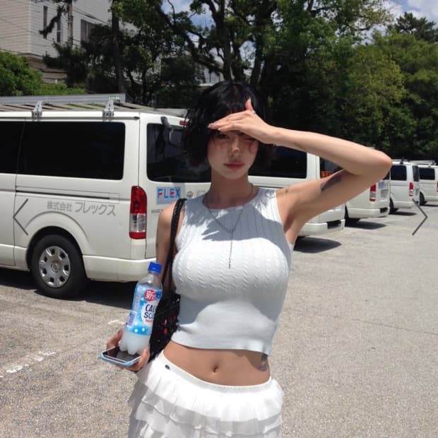 페일제이드 케이블 레이온 니트 슬리브리스 핑크 민트