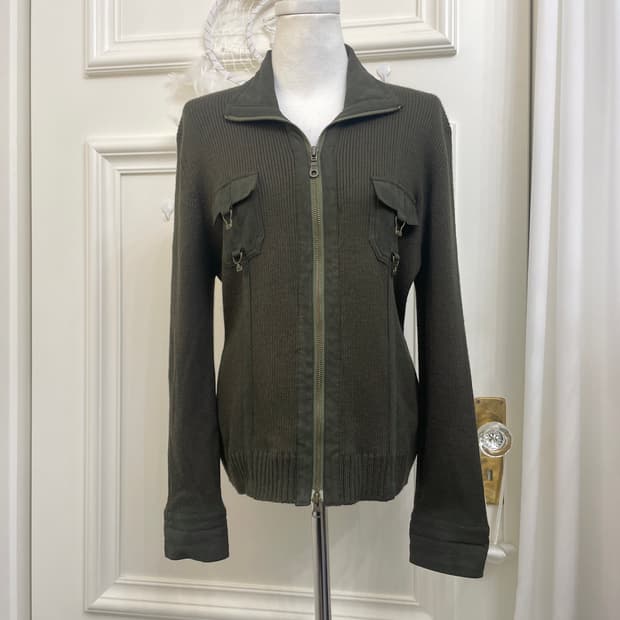 khaki suade pocket point 2way zip-up