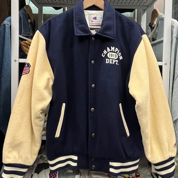 00s 챔피온 바시티 자켓 네이비/아이보리