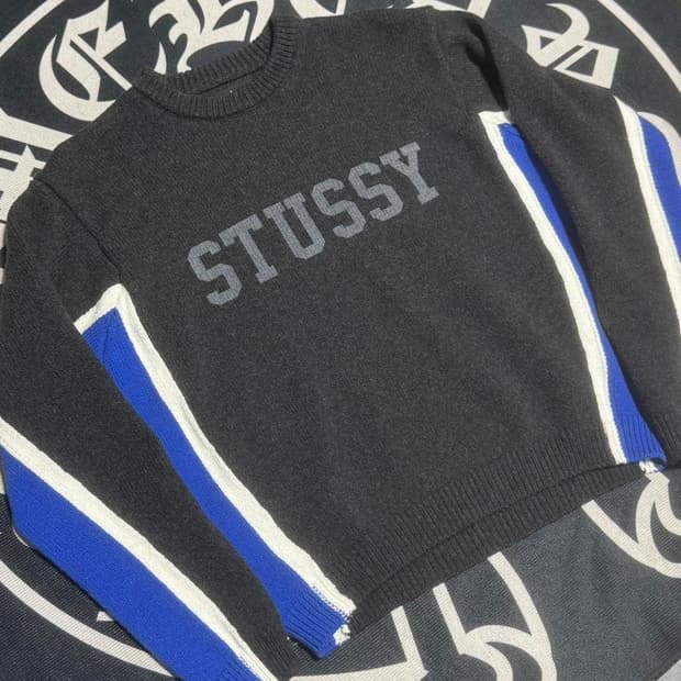 스투시 컨트라스트 스트라이프 크루 니트