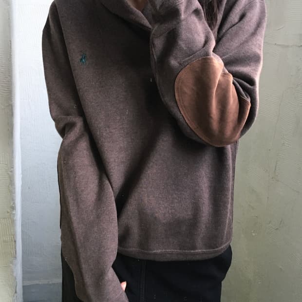 Polo 폴로 랄프로렌 브라운 컬러 엘보우 패치 숄카라 스웻 