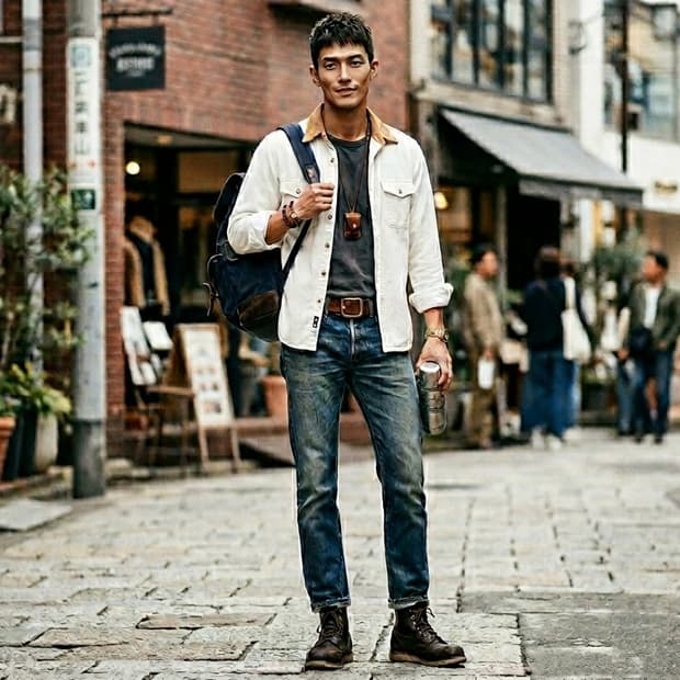 [A급/희귀] GLEE CLUB 코듀로이 x 스웨이드 배색 워크셔츠