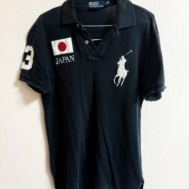 폴로 랄프 로렌 빅포니 재팬 국기 패치 반팔 카라티 블랙