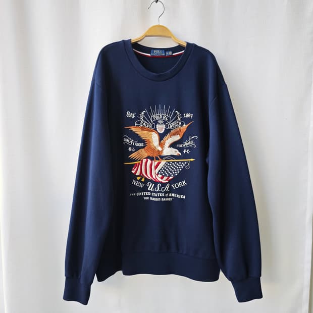 폴로 랄프로렌 USA 이글 자수 코튼모달 혼방 맨투맨 네이비 XL