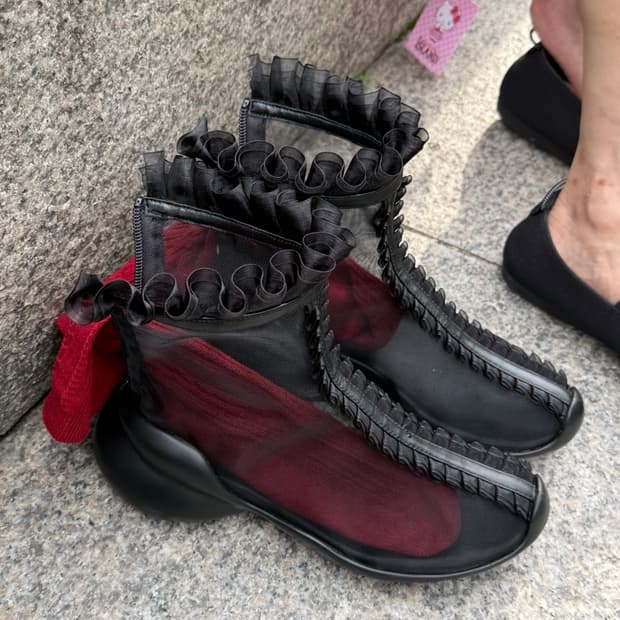 COLLINA STRADA BLACK MESH RUFL BOOTS