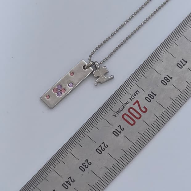 실버 꾸레쥬 목걸이 핑크큐빅
