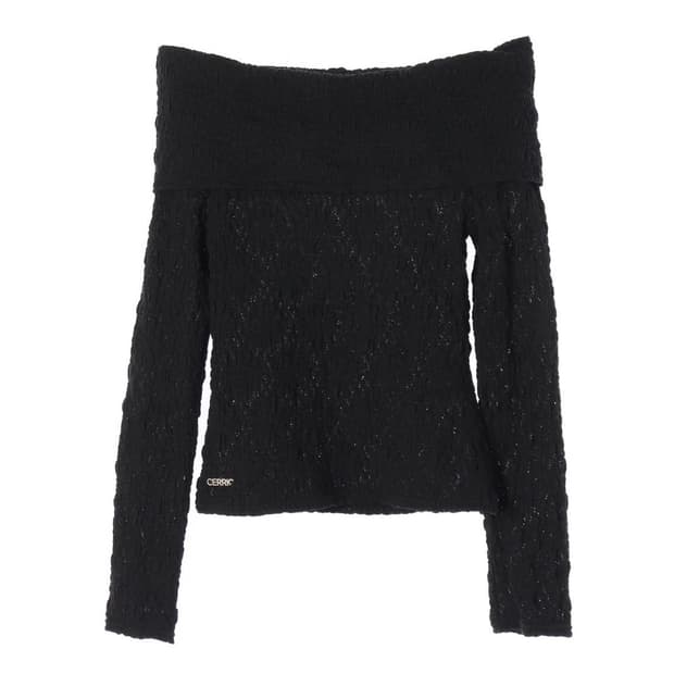 세릭 스트럭처 오프숄더 크롭 니트 탑 