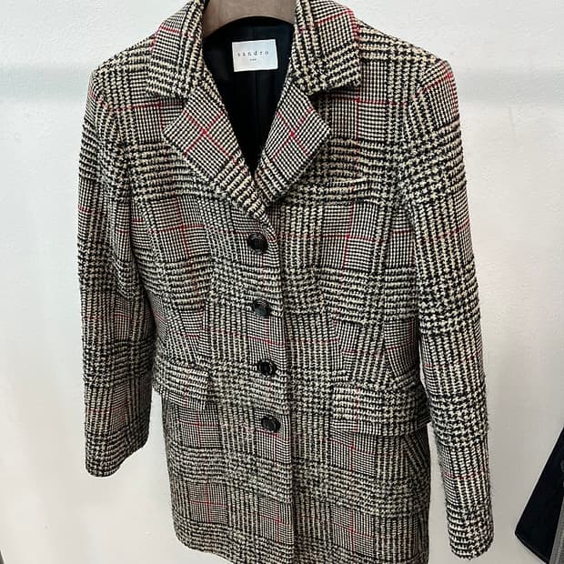 여) 산드로 울 체크코트 