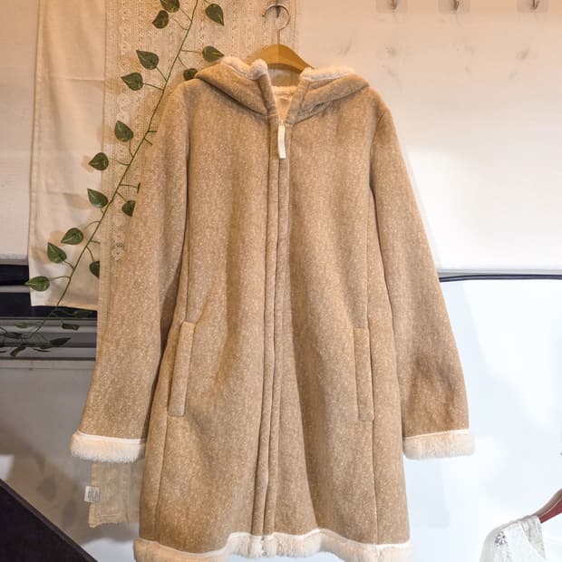 롱 후드 무스탕