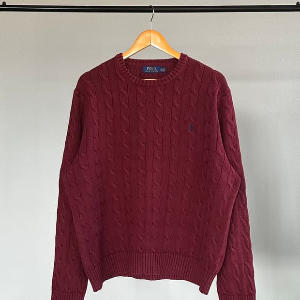 [L]폴로 랄프로렌 버건디 케이블 니트 스웨터