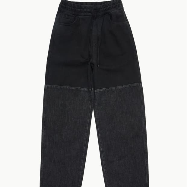 Amomento Drawstring Denim Pants Black L