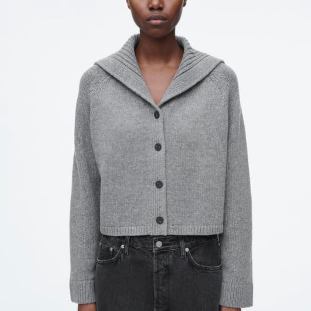 COS 코스 세일러 카라 울 가디건 그레이 멜란지