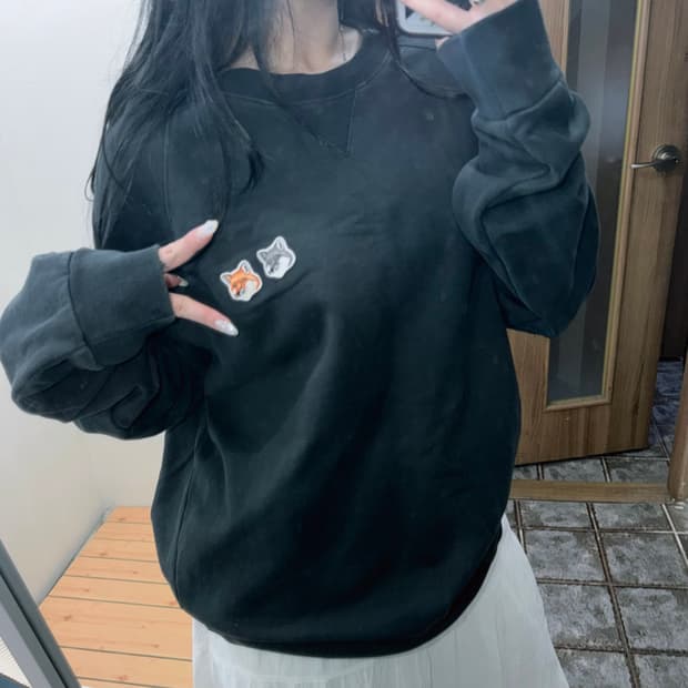 XL 메종키츠네 남성 네이비 더블폭스 얇은 면 긴팔 맨투맨