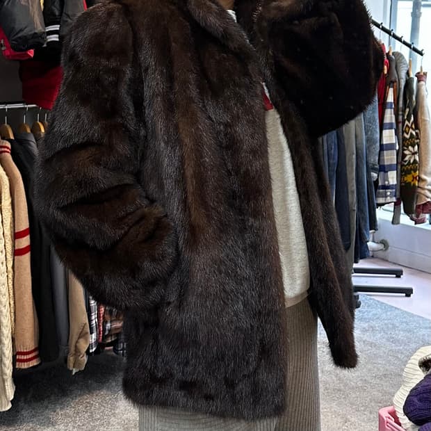 빈티지 블랙브라운 밍크 퍼자켓L