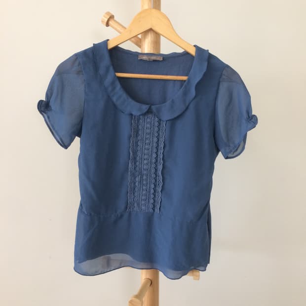 로라애슐리 블루 블라우스 