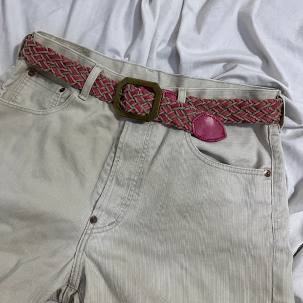 빈티지 핑크 위빙 레더 벨트