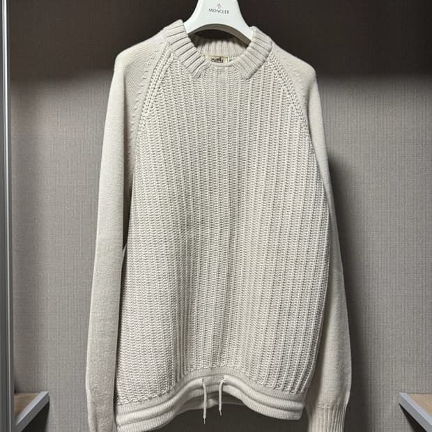 에르메스 울 긴팔 꽈배기 니트 스웨터 화이트 L 