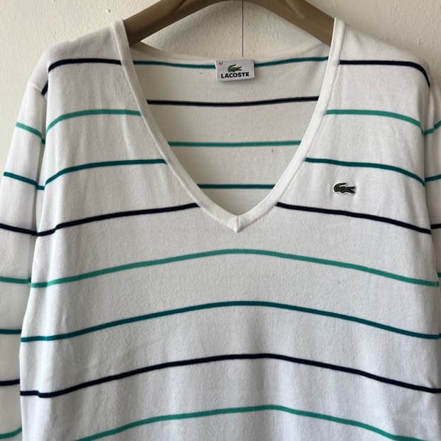 라코스테 여성 아이보리 스트라이프니트 코튼니트
