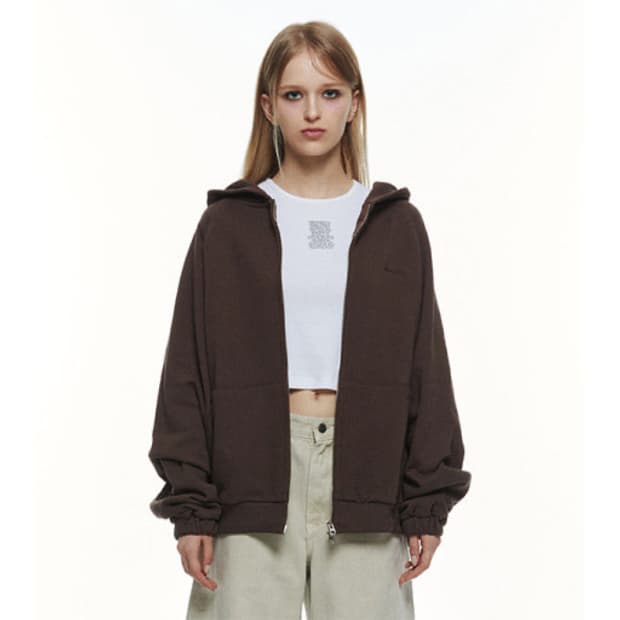 쓰리투에이티 오버핏 후드집업 브라운