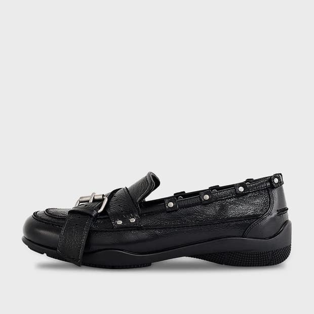 Belted Stud Loafer_Polished Black 