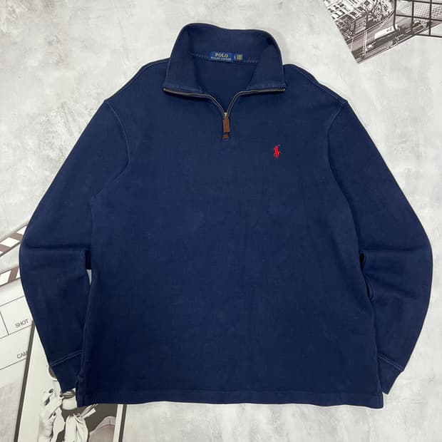 폴로 랄프로렌 반집업 네이비 니트