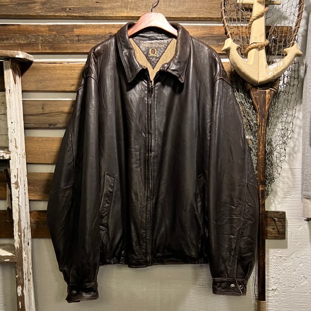 [2XL]90's 타미힐피거 USA 리얼레더 브라운 드리즐러 자켓