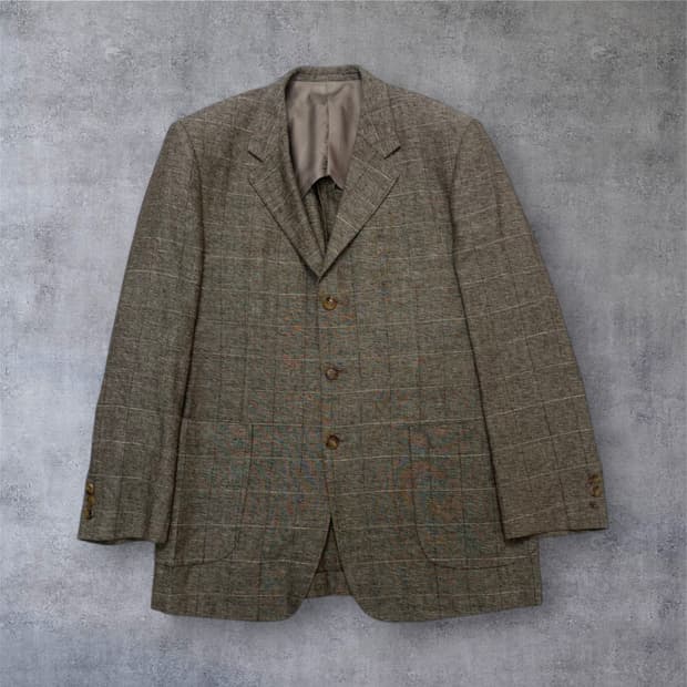 발망 Balmain 브라운 체크 린넨 블레이저 자켓 104R