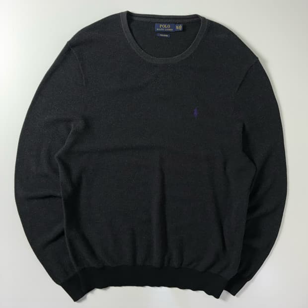 Polo  폴로 랄프로렌 자수 피마코튼 차콜 라운드 니트 